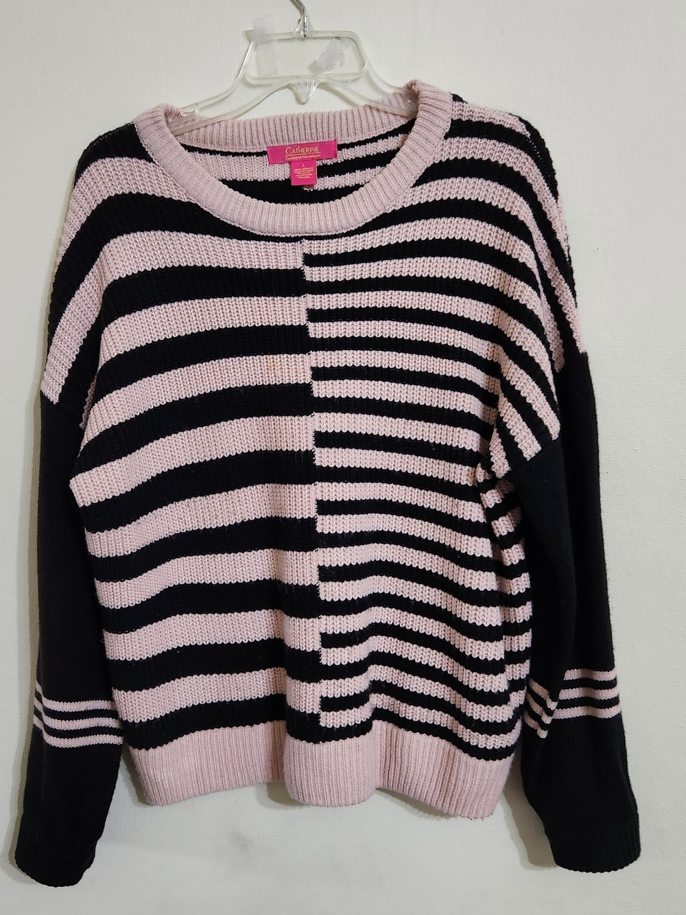 Vintage Catherine Pink & Black Striped Scoop-Neck Sweater